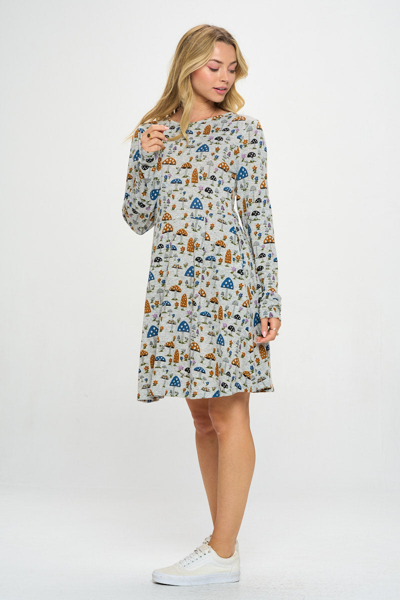 Mushroom Floral Print Tunic Dress