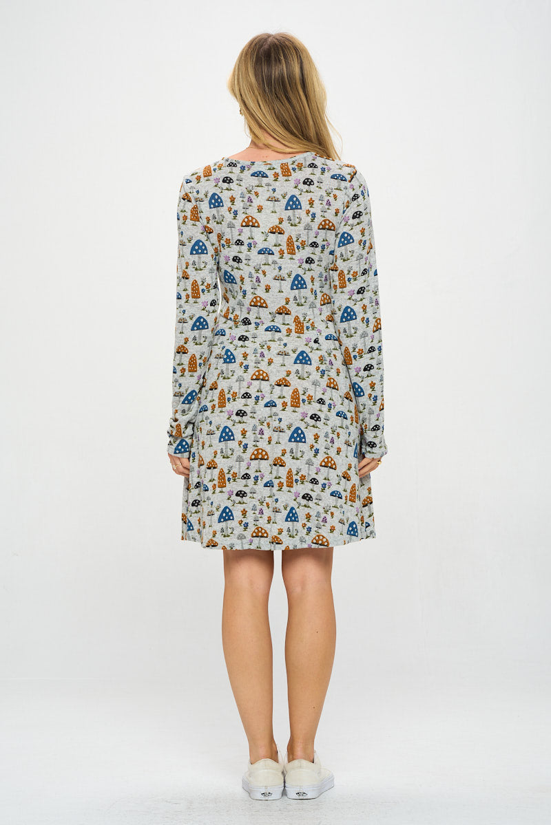 Mushroom Floral Print Tunic Dress