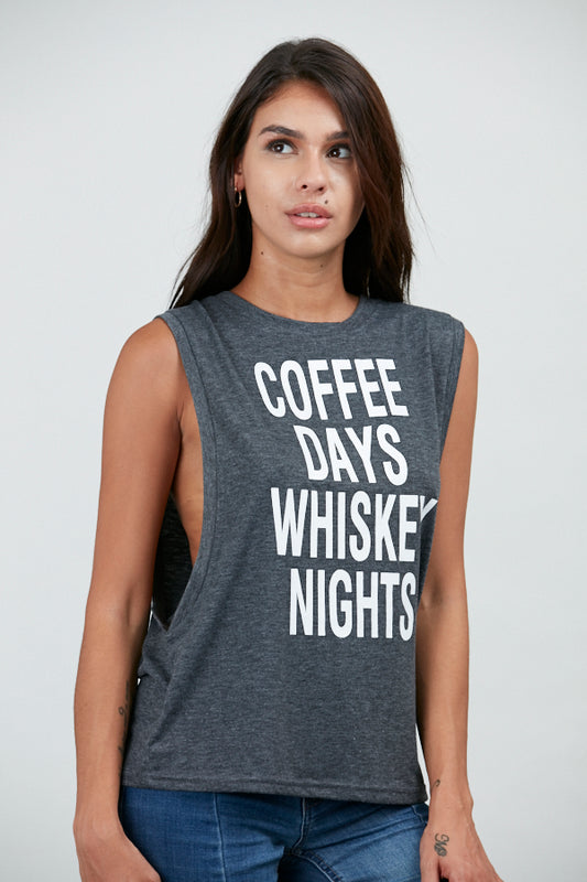 Coffee Days Whiskey Night Crop Top Grey