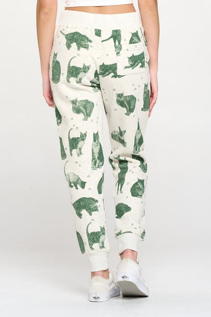 All Over Green Cat Print Sweatpant