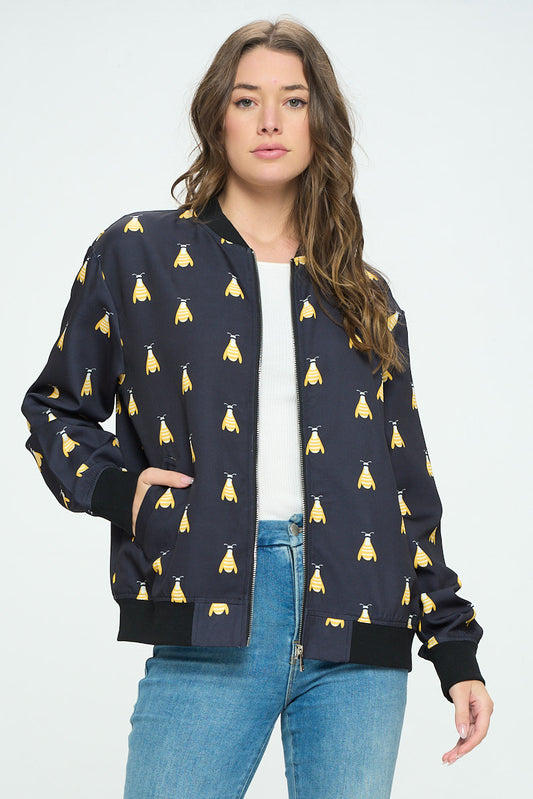 BEES PRINT ALL OVER BOMBER JACKET