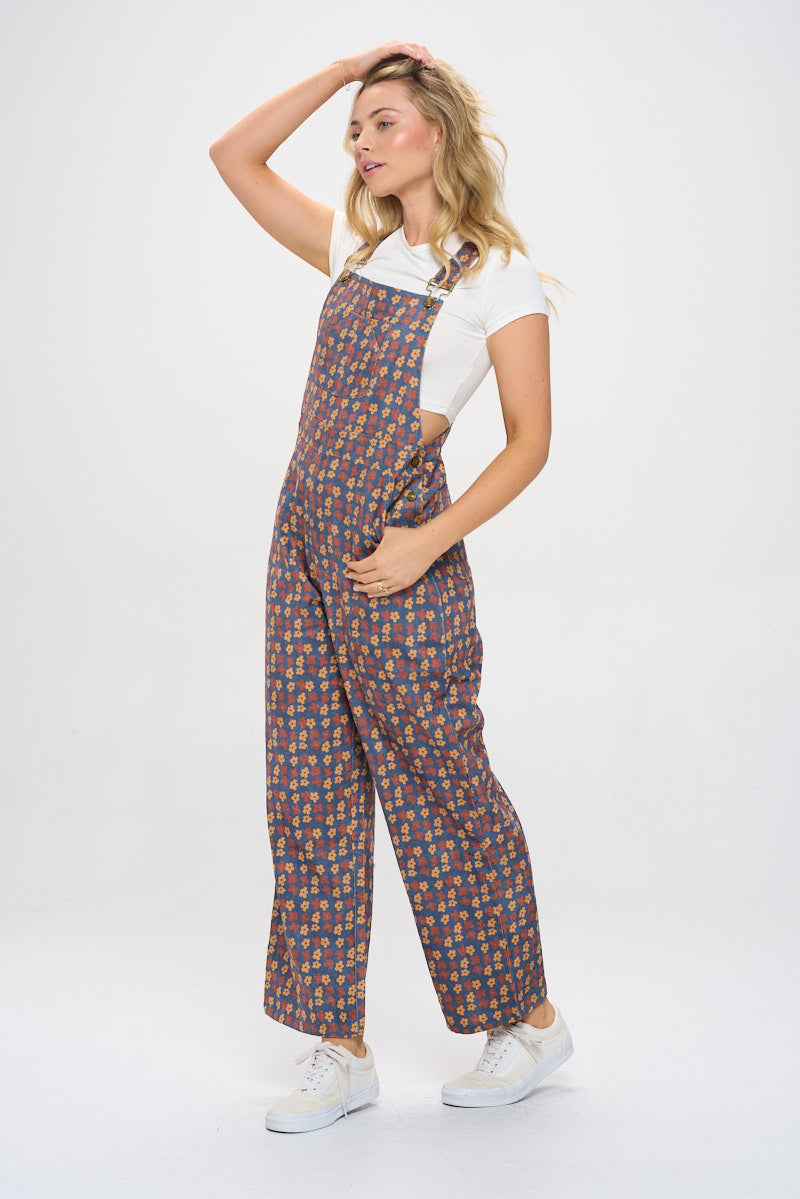 POPPY FLORAL PRINT CORDUROY OVERALL