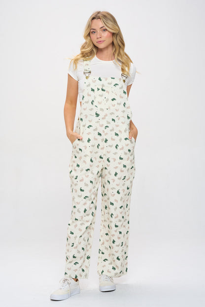 GREEN CATS PRINT COTTON OVERALL