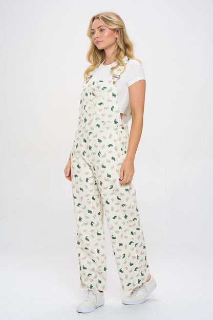 GREEN CATS PRINT COTTON OVERALL