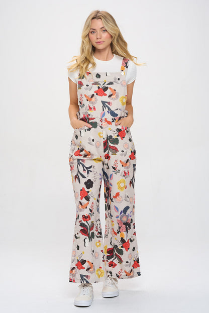 BIRD FLORAL PRINT OVERALL