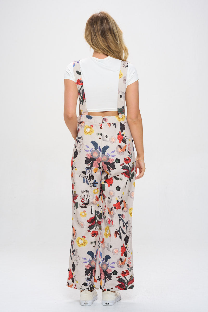 BIRD FLORAL PRINT OVERALL