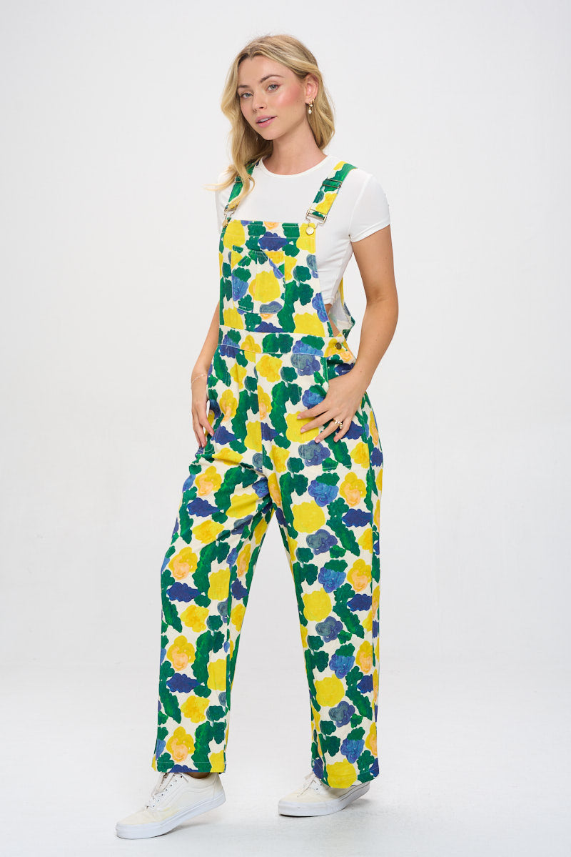 ABSTRACT MUSTARD FLORAL PRINT OVERALL