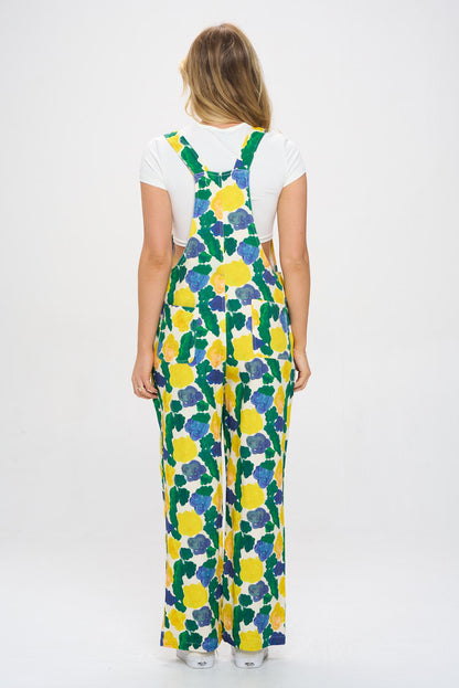 ABSTRACT MUSTARD FLORAL PRINT OVERALL
