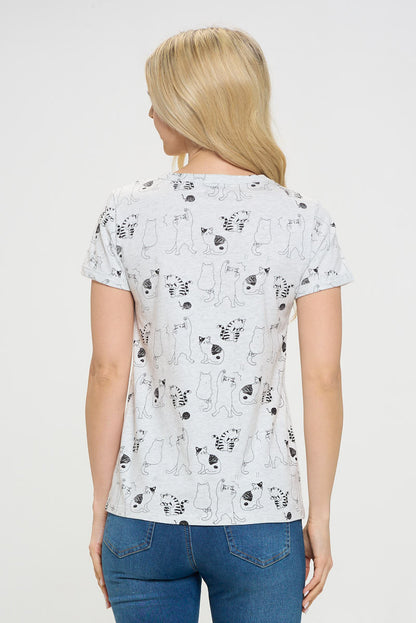 ALL OVER CAT PRINT T-SHIRT