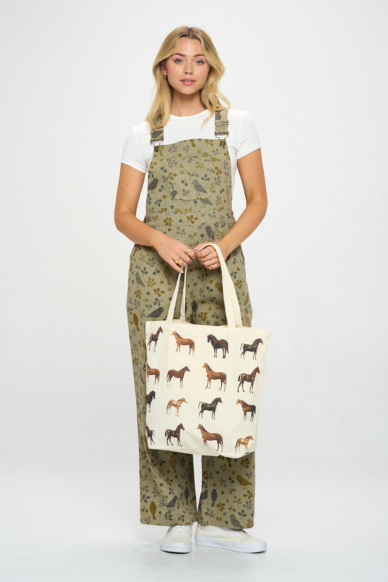 Horse print tote bags with pockets