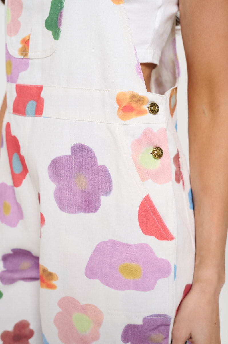 WATERCOLORF FLORAL PRINT WHITE OVERALLS