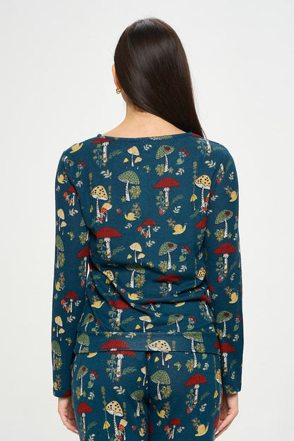 MUSHROOMS FLORAL AND BUGS PRINT PULLOVER