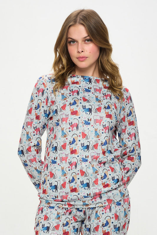 WINTER CATS PRINT PULLOVER