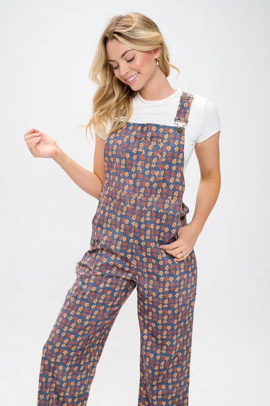 POPPY FLORAL PRINT CORDUROY OVERALL