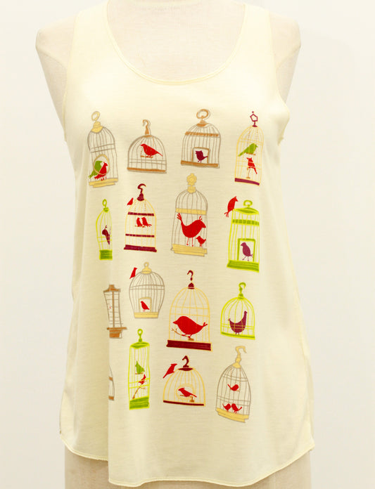 Birds in Cage Tank Top White