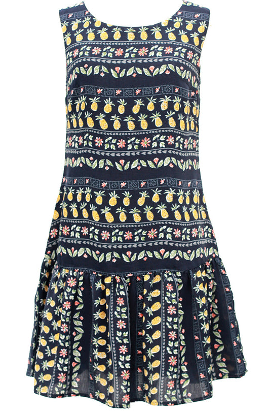 Pineapple and Leaves Dress Blue