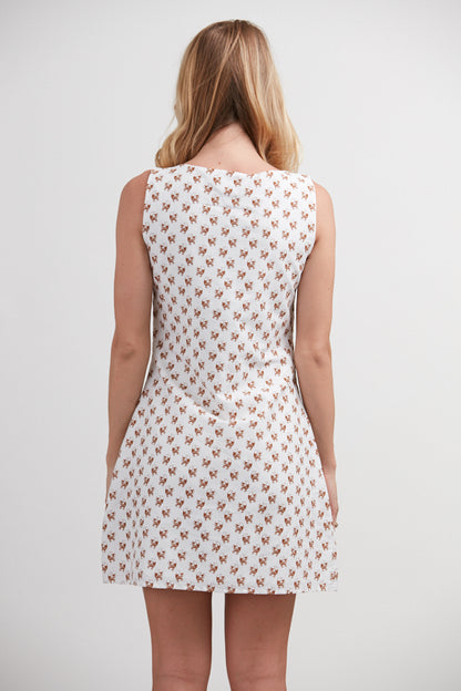 Front Zipped Fox Print Dress White