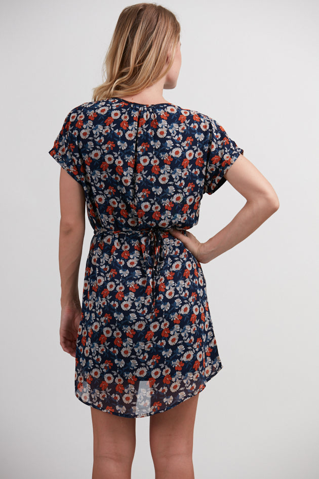 Floral Dress Blue with Front Button