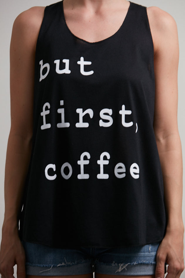 But First Coffee Tank Top Black