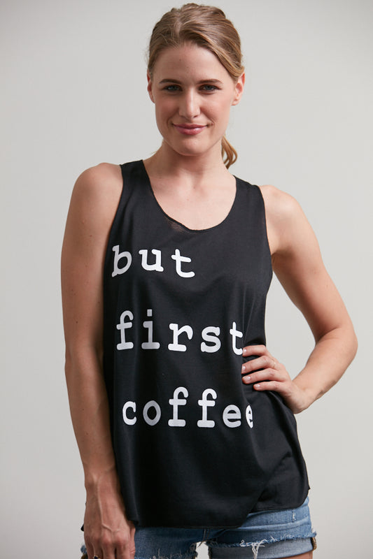 But First Coffee Tank Top Black