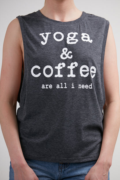Yoga & Coffee are all i need Crop Top Grey