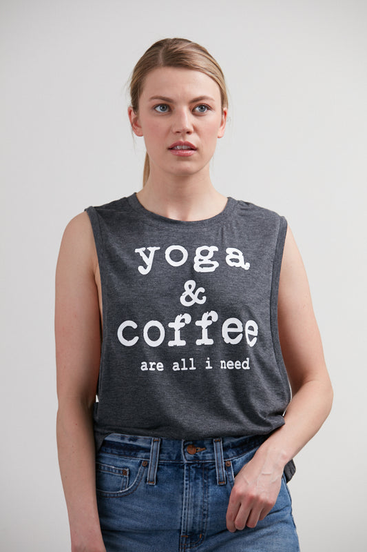 Yoga & Coffee are all i need Crop Top Grey