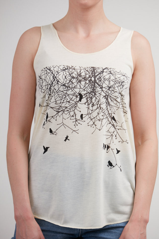 Birds on The Branch Tank Top White
