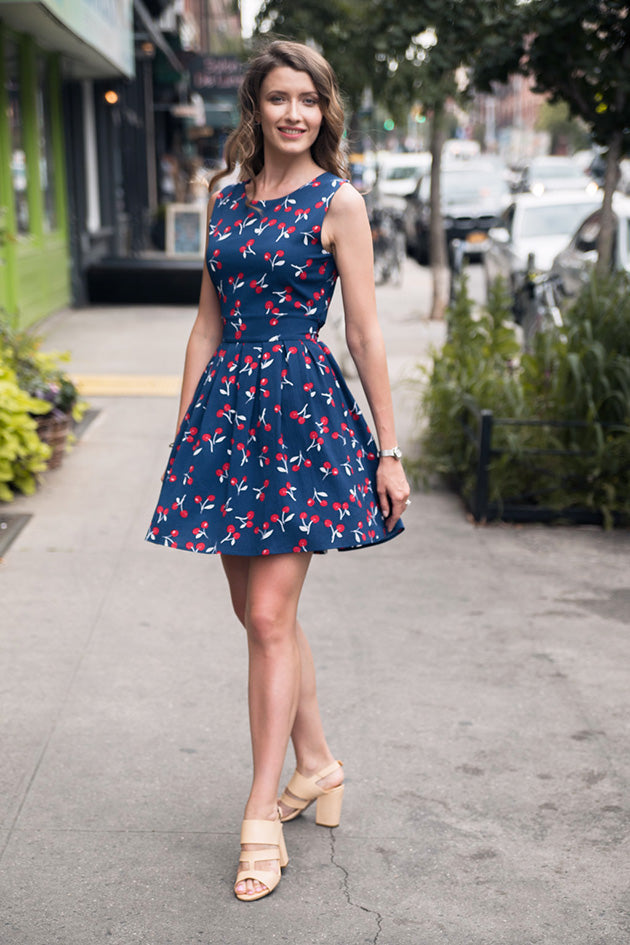 Cherry Print Dress Blue