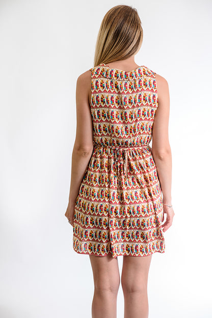 Colorful Feathers Collared Dress Cream