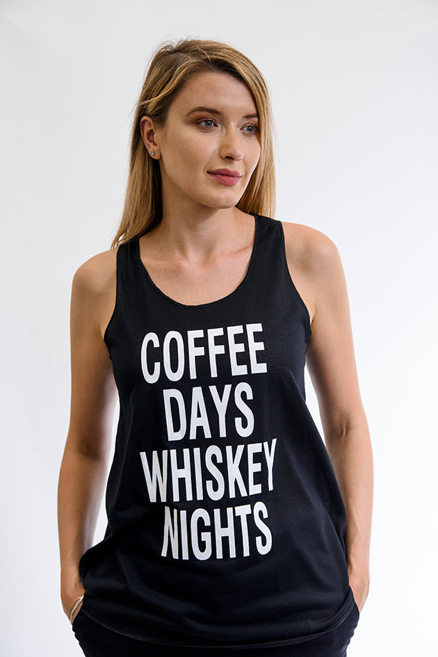 Coffee Days Whiskey Nights Tank Top Black