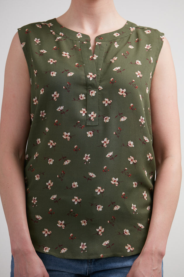 Casual V Neck Floral Blouse Green