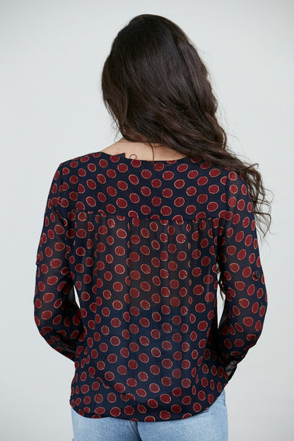 Red Circle Print Full Sleeves Blouse Blue