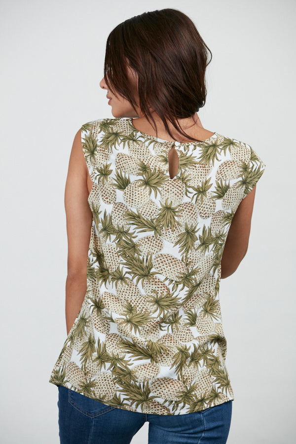 Green Pineapple Print Blouse