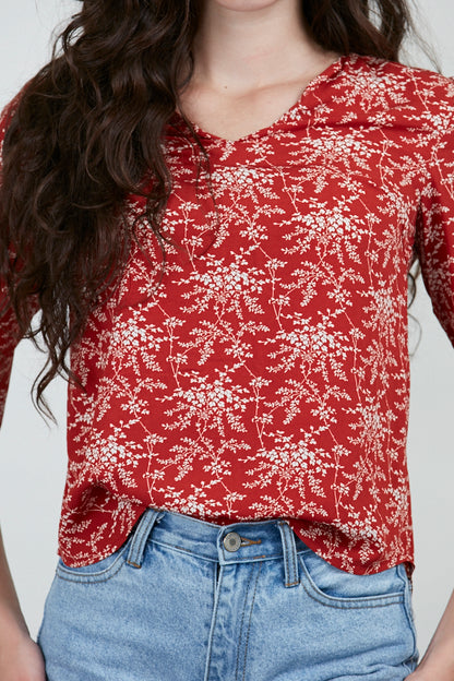 Full Sleeves Floral Print Blouse Red
