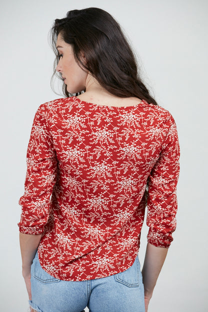 Full Sleeves Floral Print Blouse Red