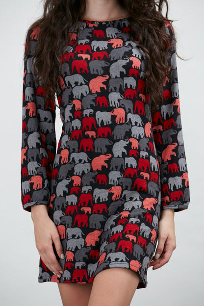 Elephant Print Winter Tunic Black