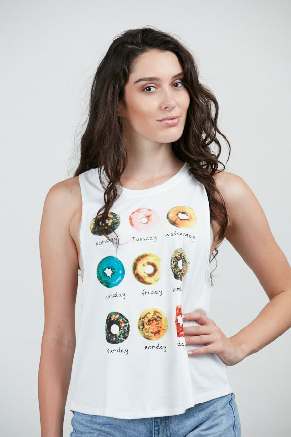 Donuts Print Crop Top White