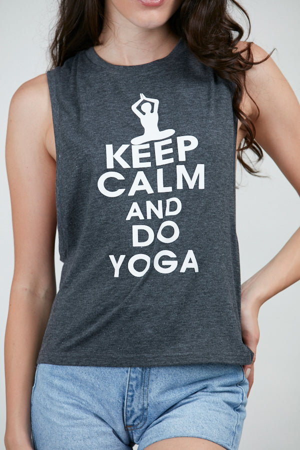 Keep Calm And Do Yoga Crop Grey