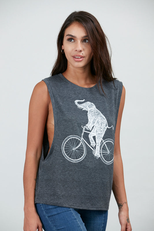 Elephant Riding Bike Crop Top Grey