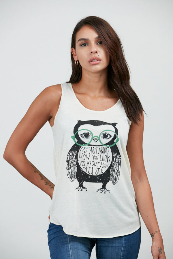 Owl with The Glasses Tank Top White