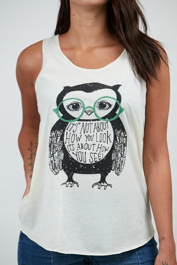 Owl with The Glasses Tank Top White