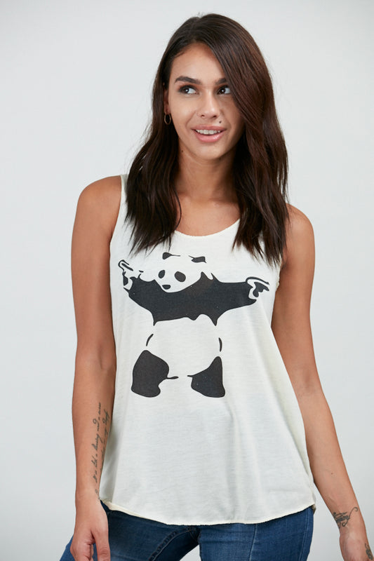 Panda with Gun Tank Top White
