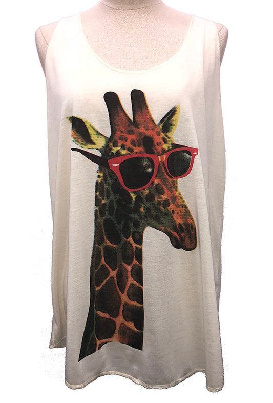 Giraffe With Glasses Tank Top White