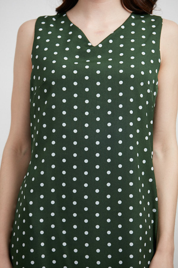 Polka Dot Print Shift Dress Green