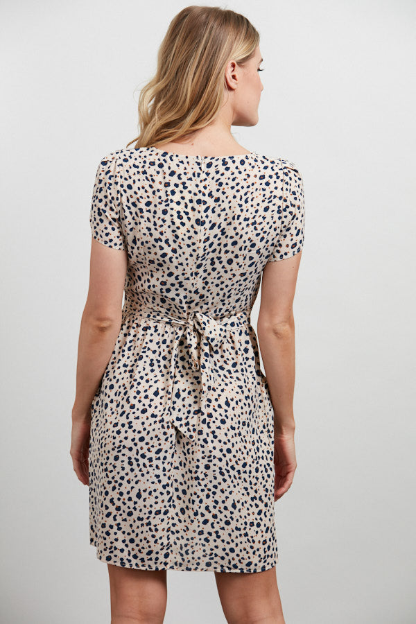 Blue Abstract Leopard Print Sleek Dress Cream