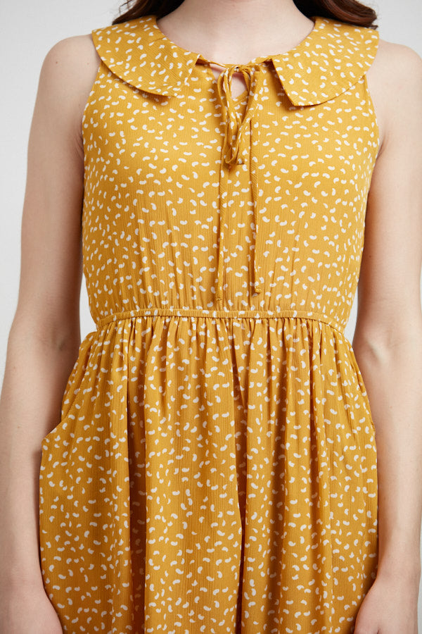 Tiny Paisley Print Dress Mustard