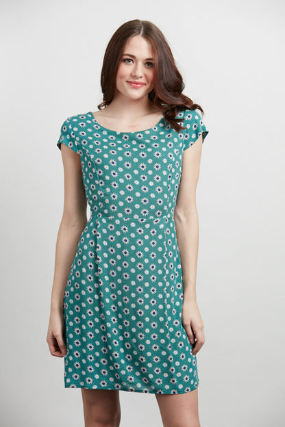 White Floral Print Casual Dress Green