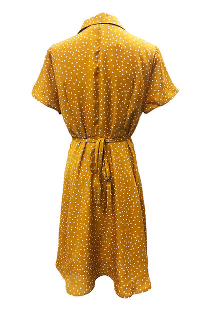Polka Dot Button Through Retro Dress Mustard