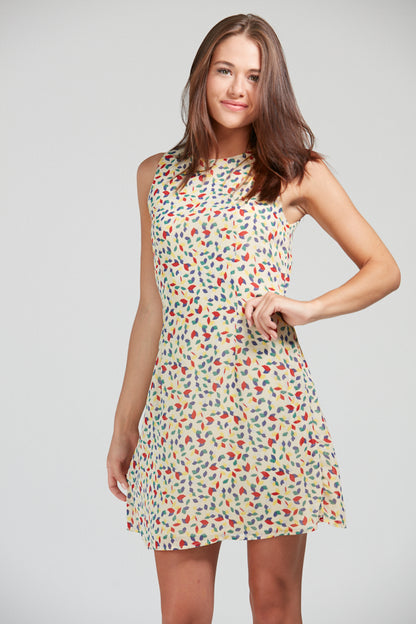 All Over Colourful Prints Fitted Dress Beige
