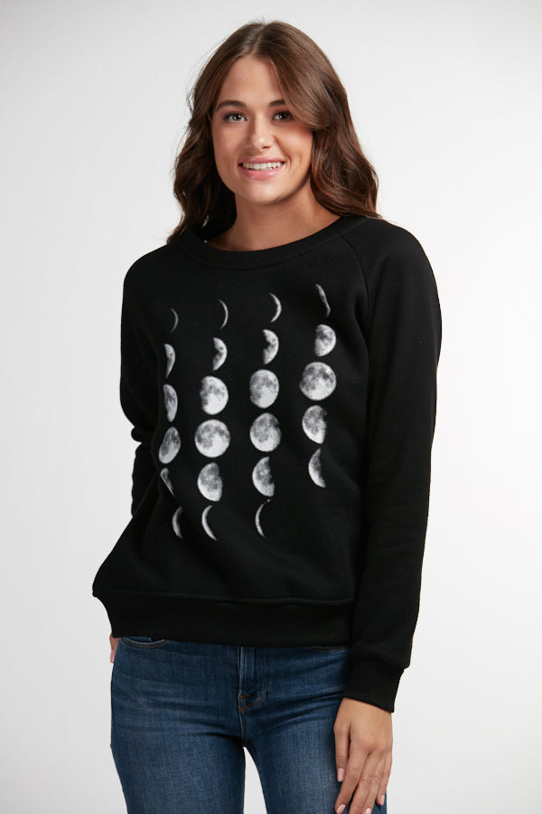 Moon Phase Print Sweatshirt Black